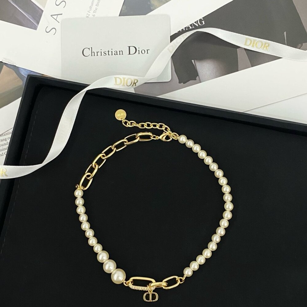 Dior Gold and White Pearl Necklace